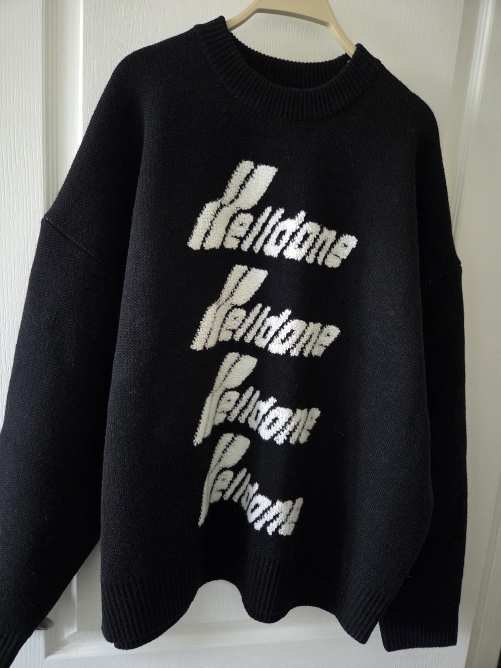 WE11DONE Black Crewneck Logo Knit Sweater